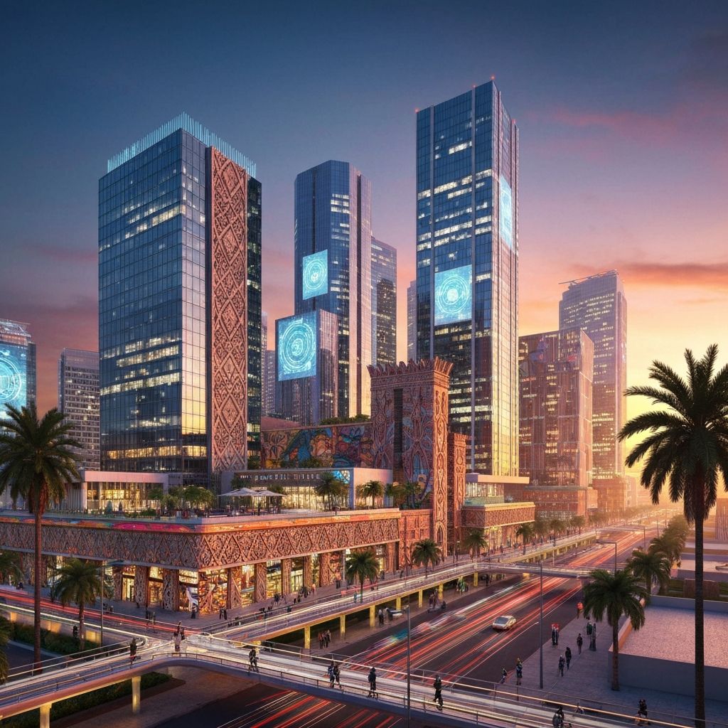 Futuristic African tech city skyline representing the future of legal technology in Africa